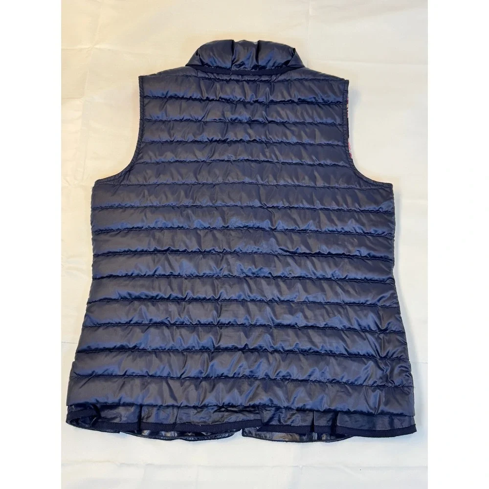 Lilly Pulitzer Navy Puffer Vest Floral Lining Down Fill Gold Tassel Small GUC
